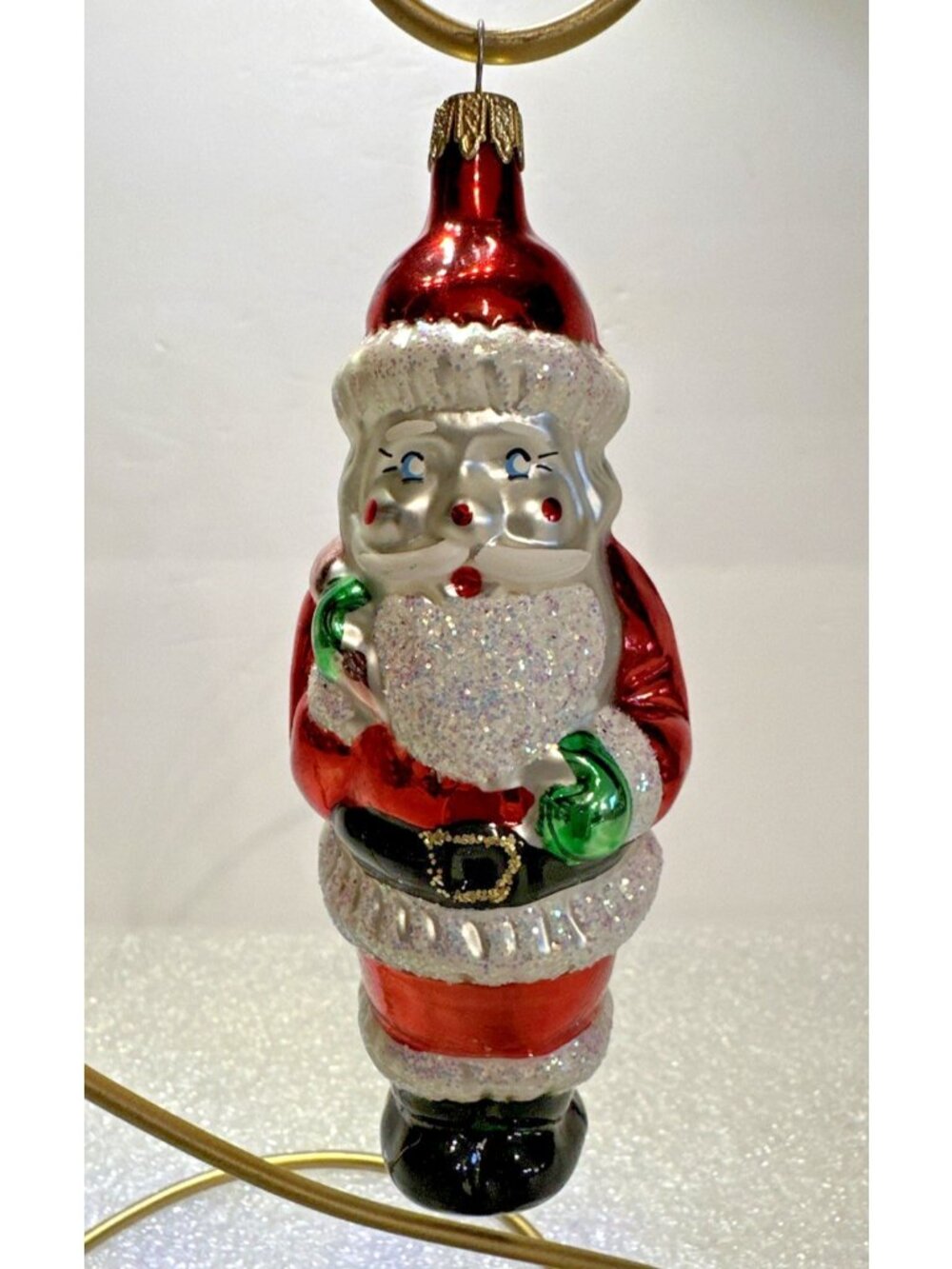 Vintage Blown Glass Santa Claus Christmas Tree Ornament Mica Glitter 5" Colombia